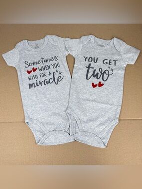 NWOT Twin Baby Onesies Set “Sometimes When You Wish for a Miracle, You Get TWO”